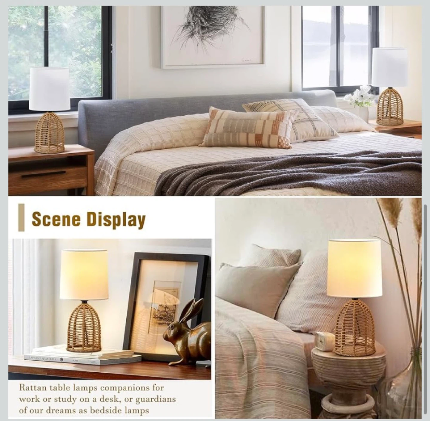 New 2 Boho Rattan Table Lamps - photo 3