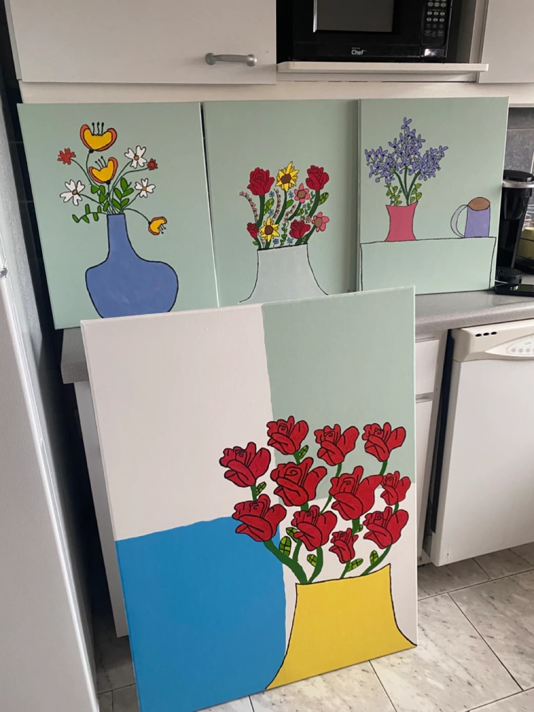 Set of 4 Floral Paintings