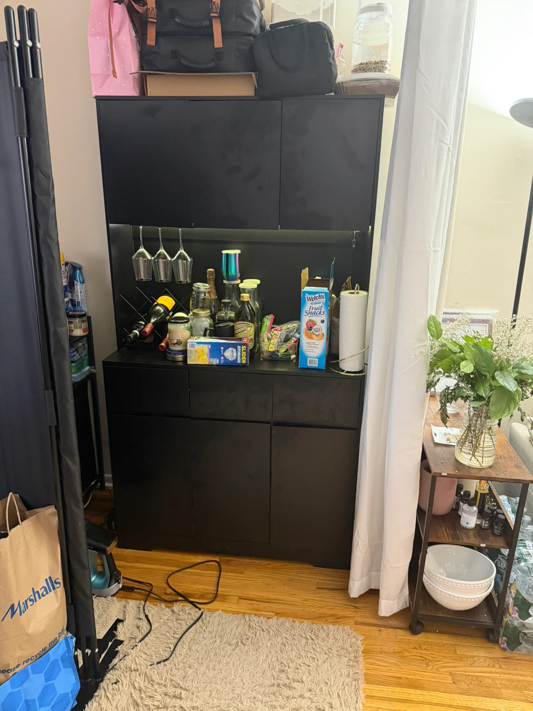 Black Storage Cabinet with Wine Glass Rack - photo 2