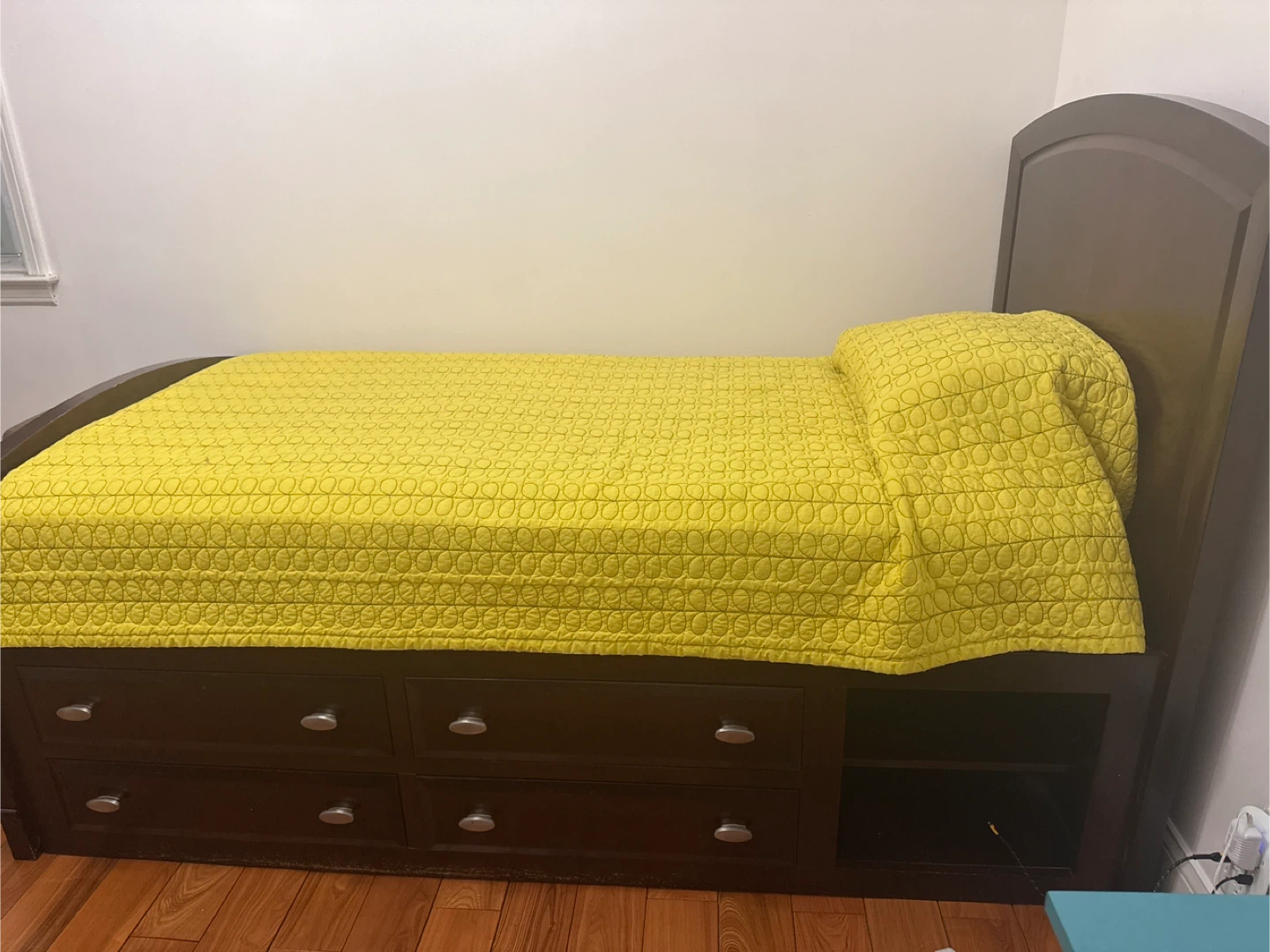 Dark Wood Twin Bed Frame with Storage Drawers
