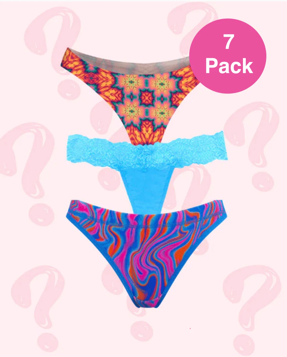 7 Pack Women’s Thong Panties - size small