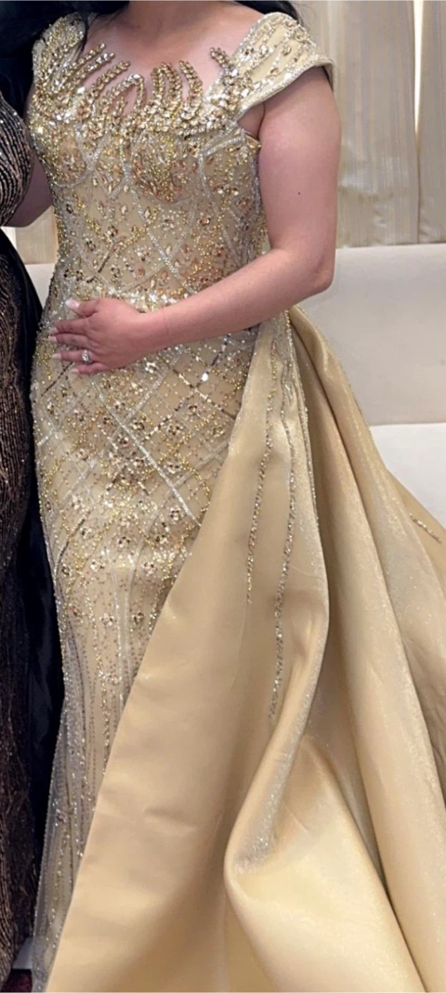 Gold Beaded Gown with Train