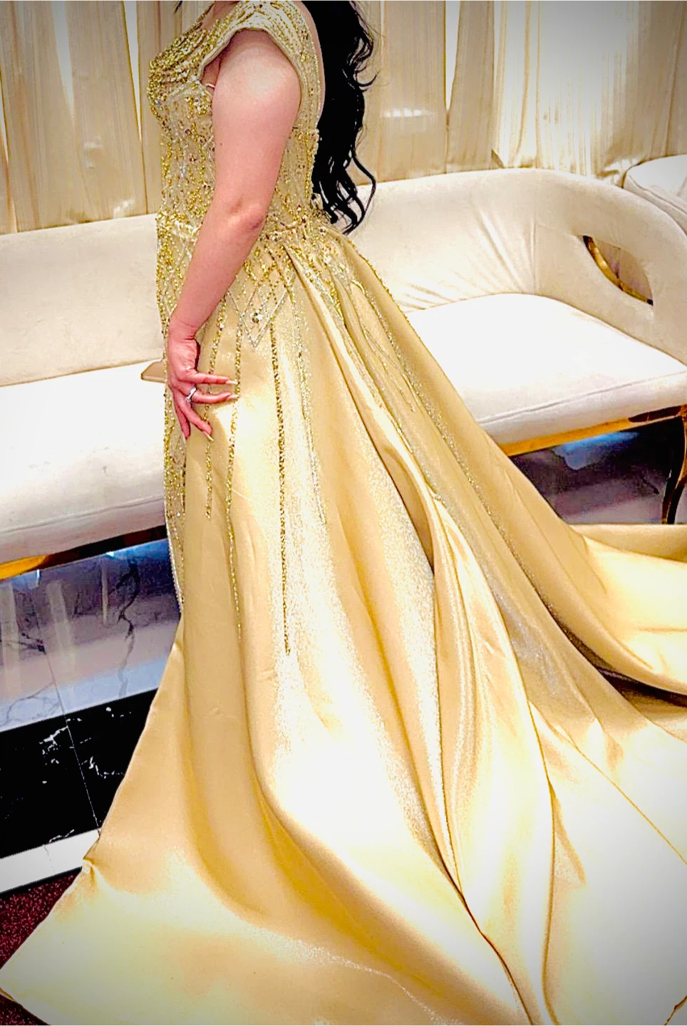Gold Beaded Gown with Train - photo 2