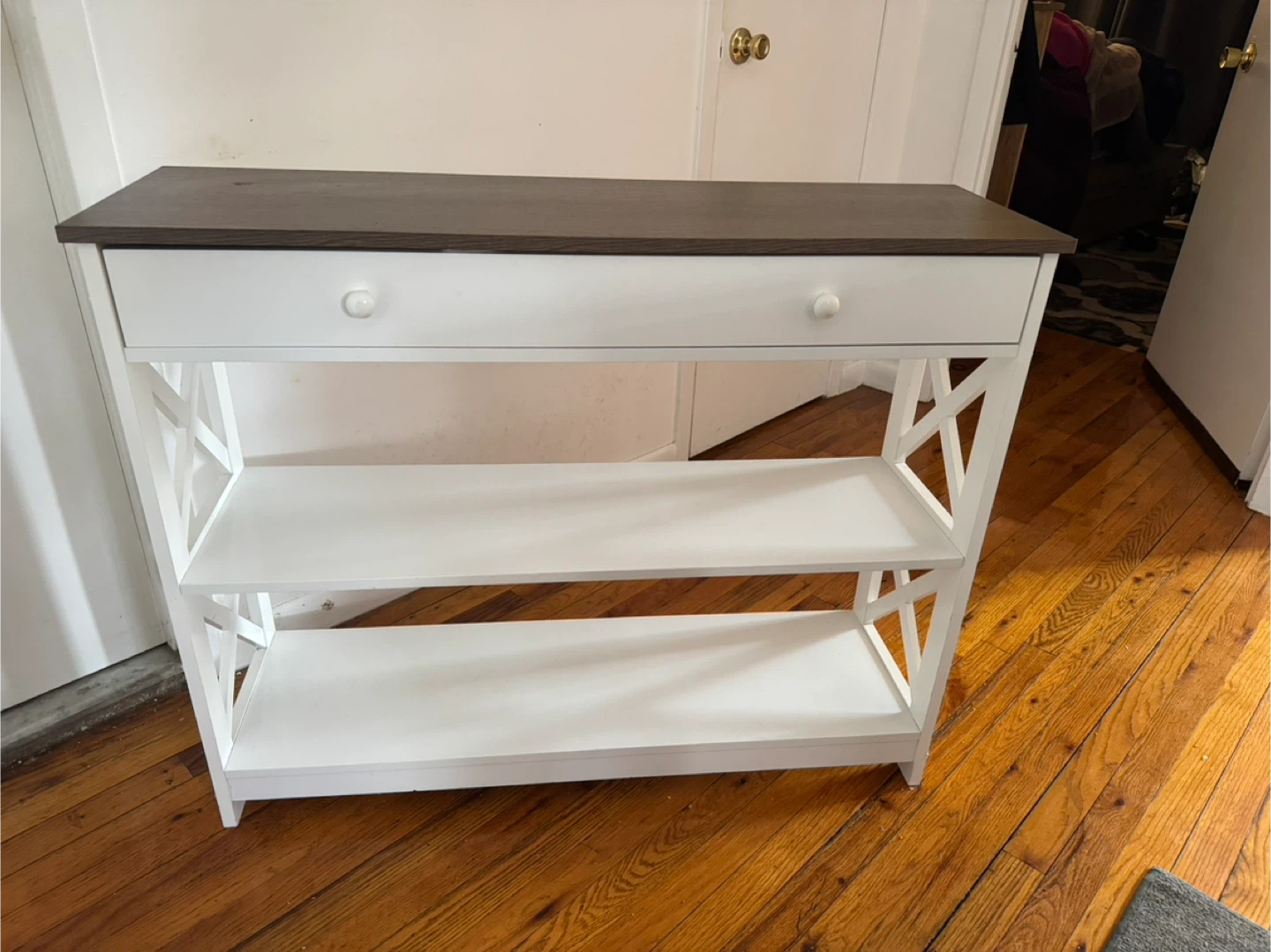 White Console Table with Drawer and Shelves