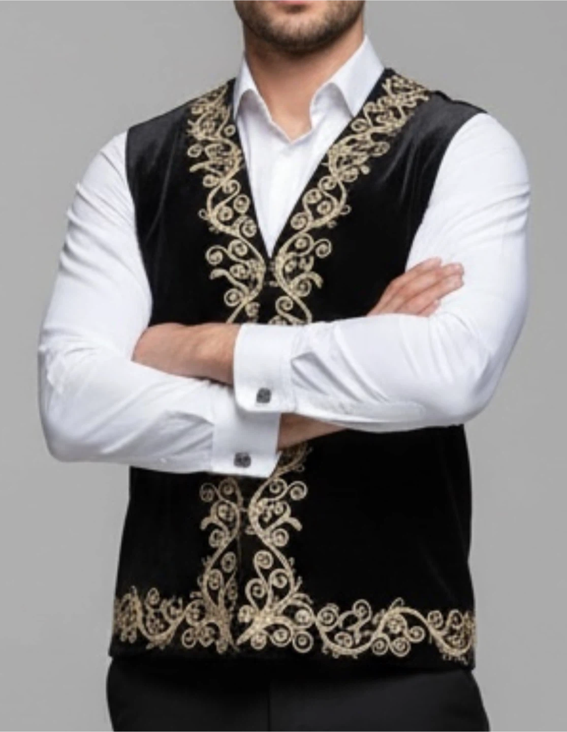 Black Velvet Dress with Gold Embroidery - photo 2