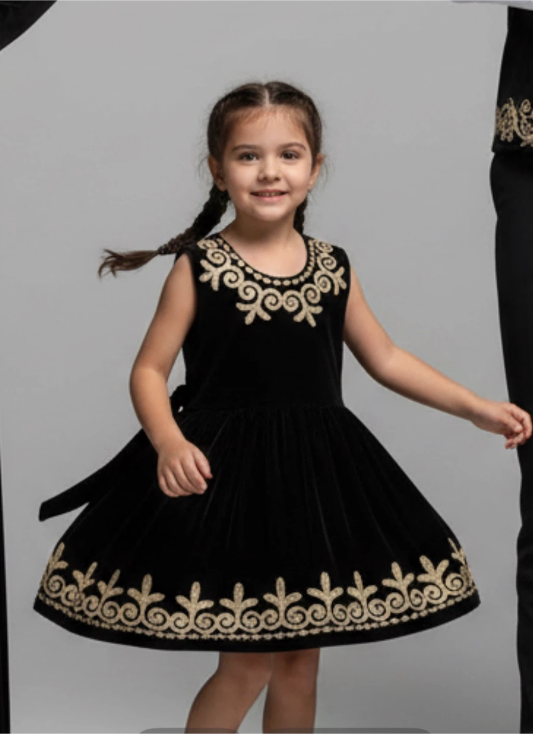 Black Velvet Dress with Gold Embroidery - photo 3