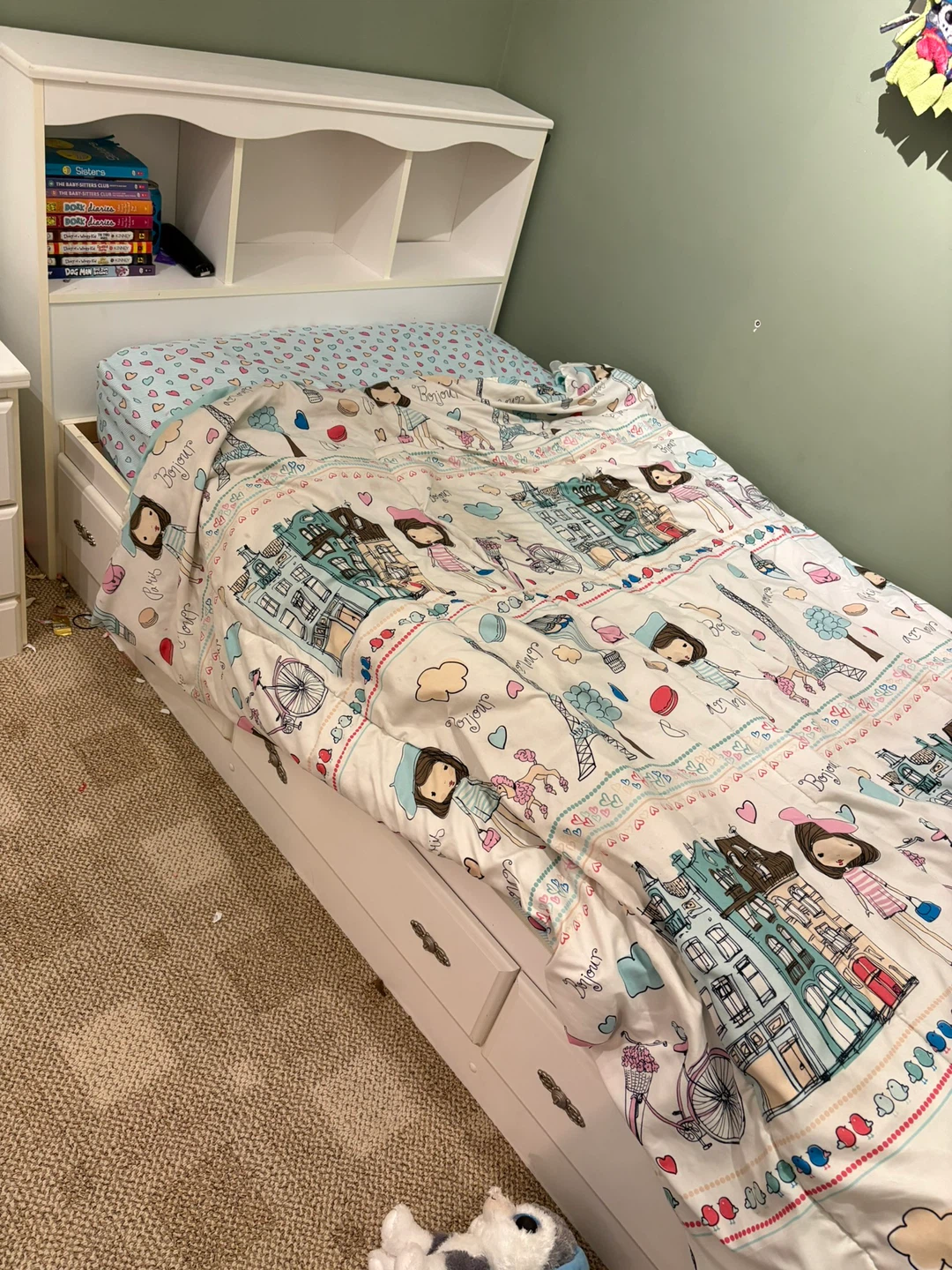 White Twin Bed with Headboard and Drawers - photo 3
