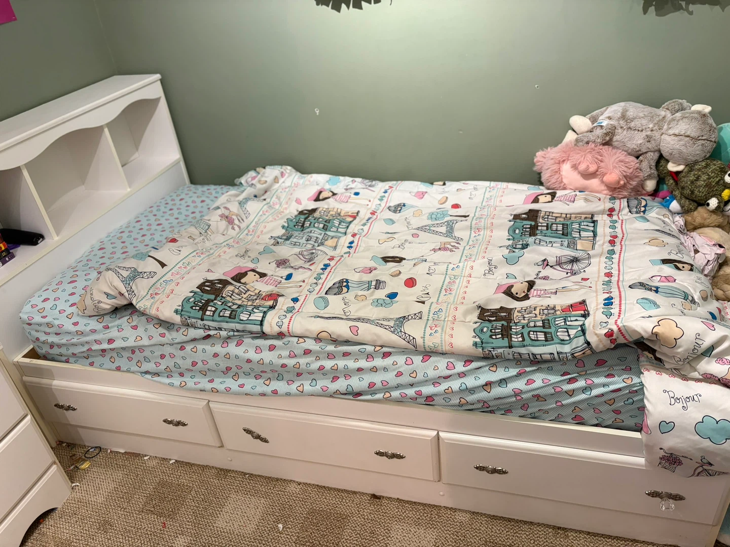 White Twin Bed with Headboard and Drawers - photo 2