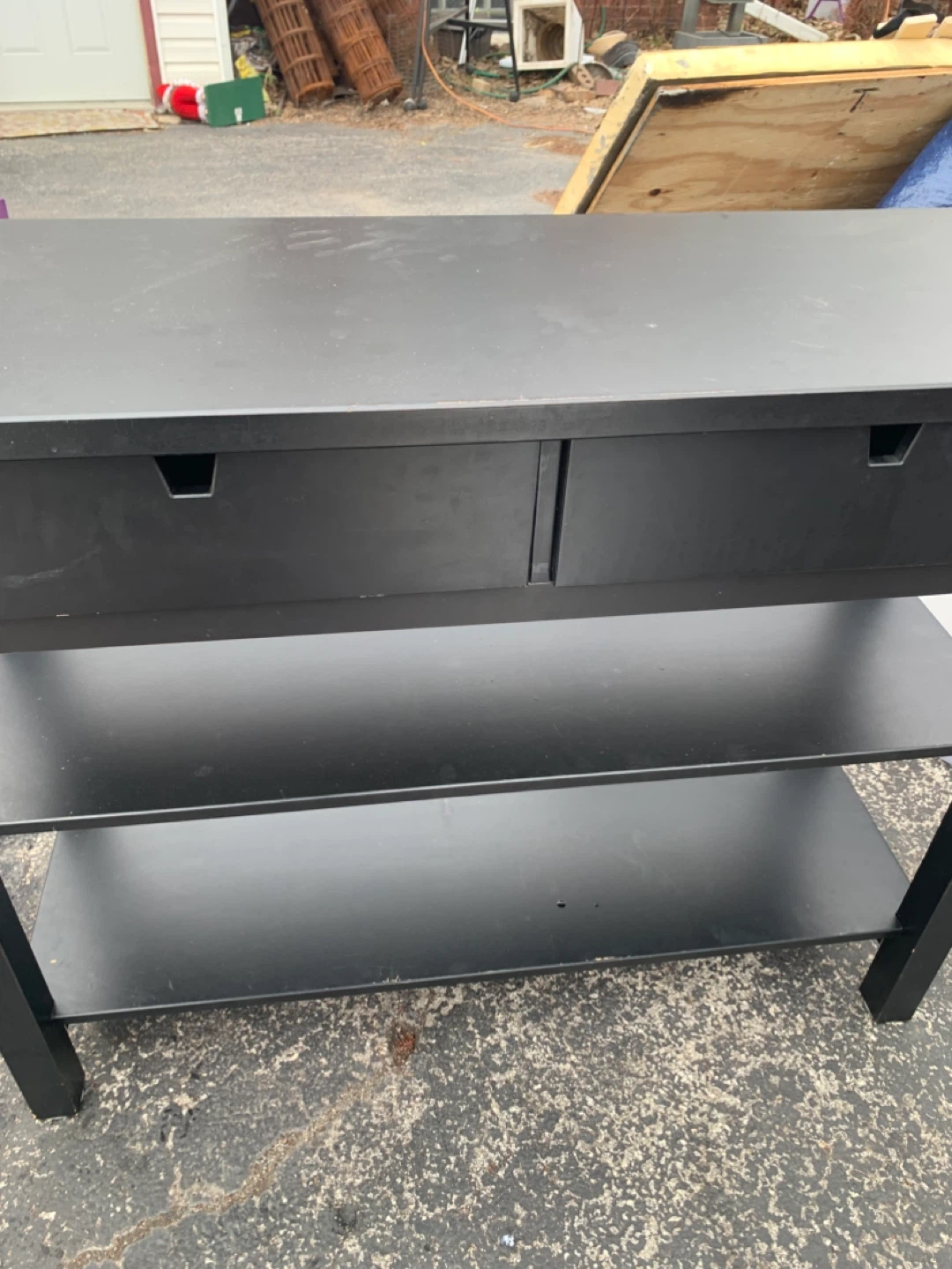 Black Console Table with Two Drawers and Shelf