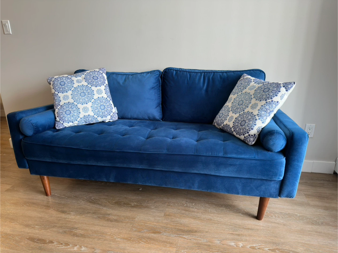 Blue Velvet Loveseat Sofa with Tufted Seat - photo 2