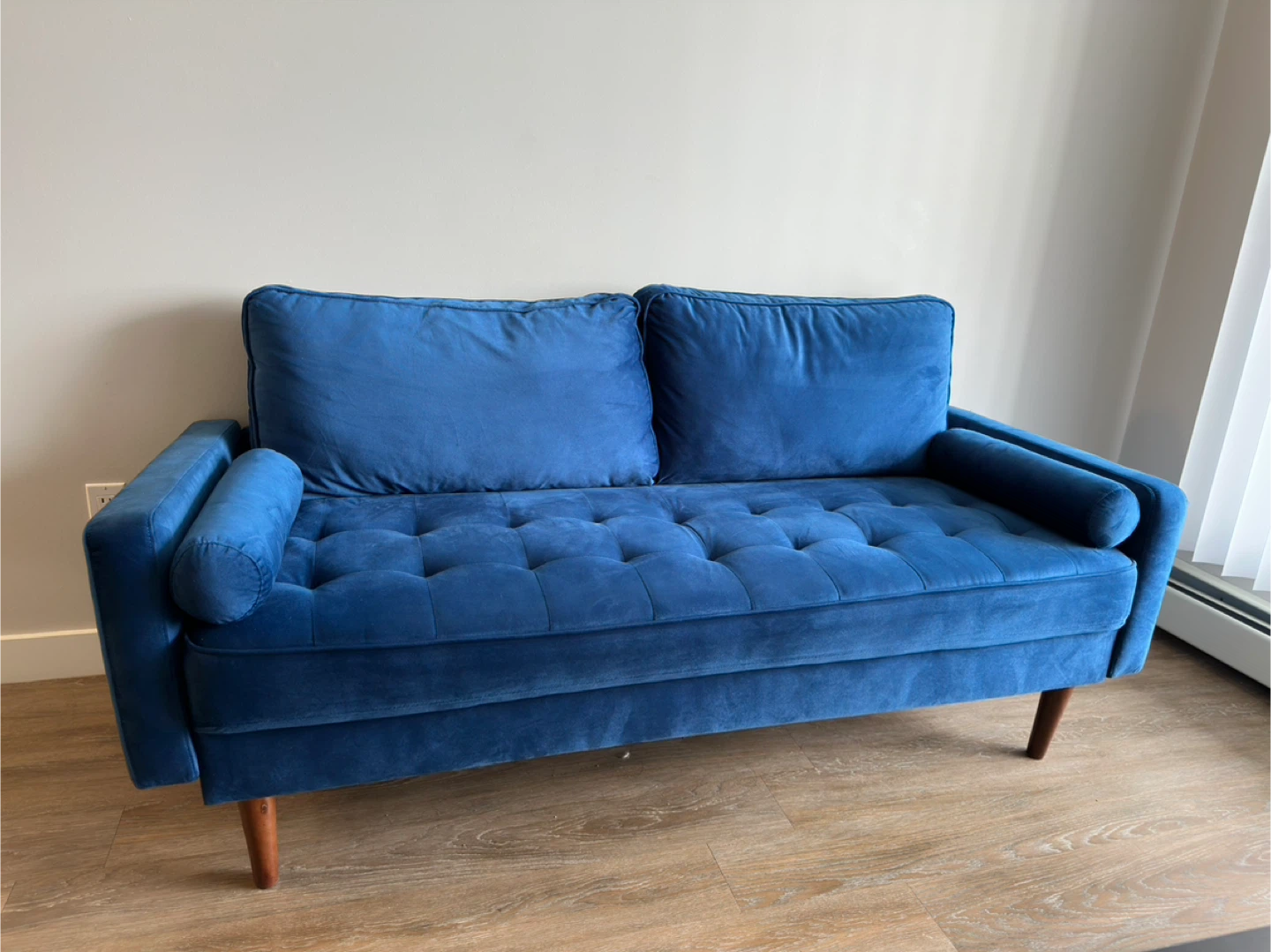 Blue Velvet Loveseat Sofa with Tufted Seat