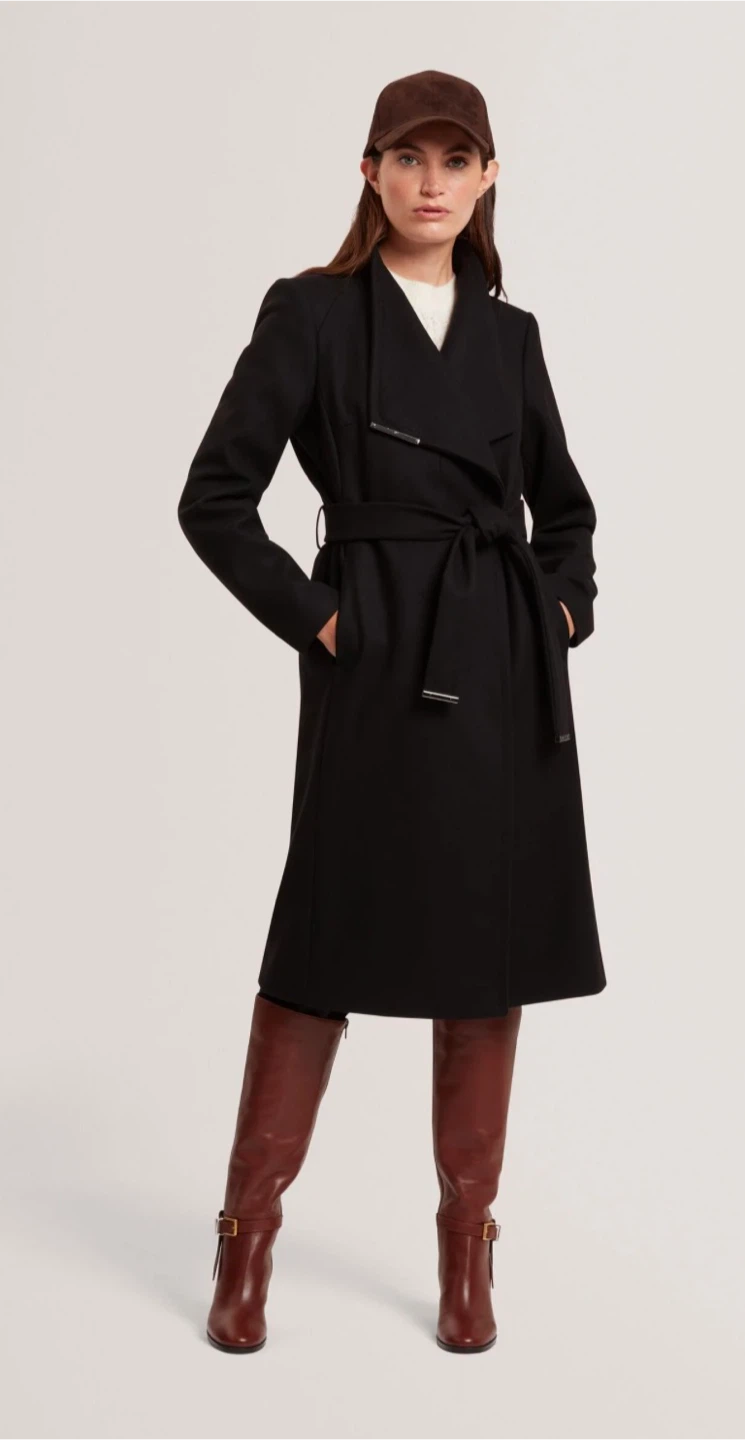 Ted Baked mid-length black wrap coat