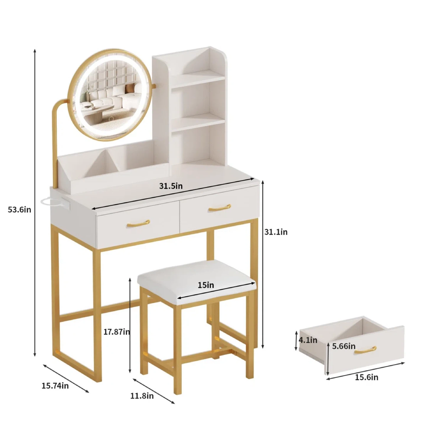 Vanity Table with LED Mirror and Stool - photo 3