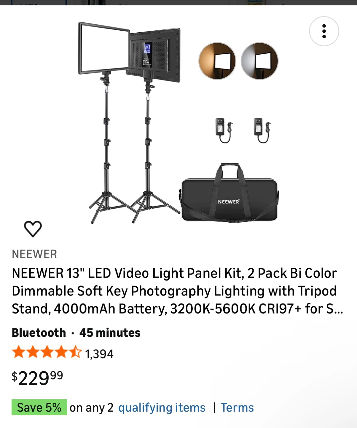 Neewer 13" LED Video Light Panel Kit - 2 Pack