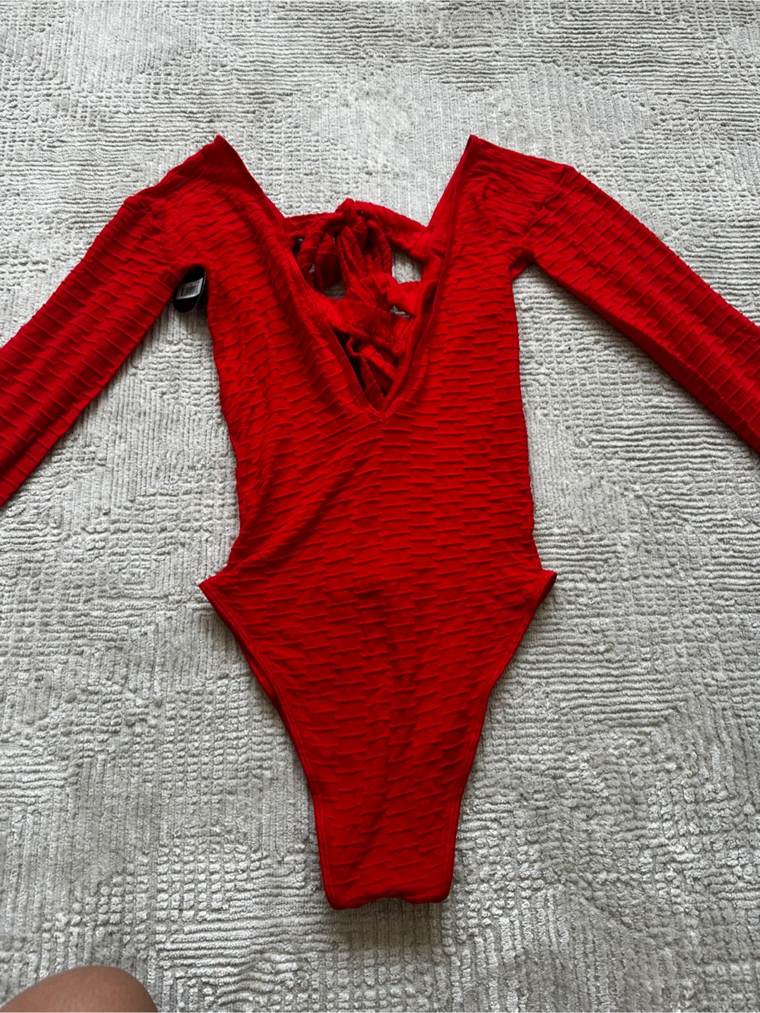 New Red textured long sleeve bodysuit