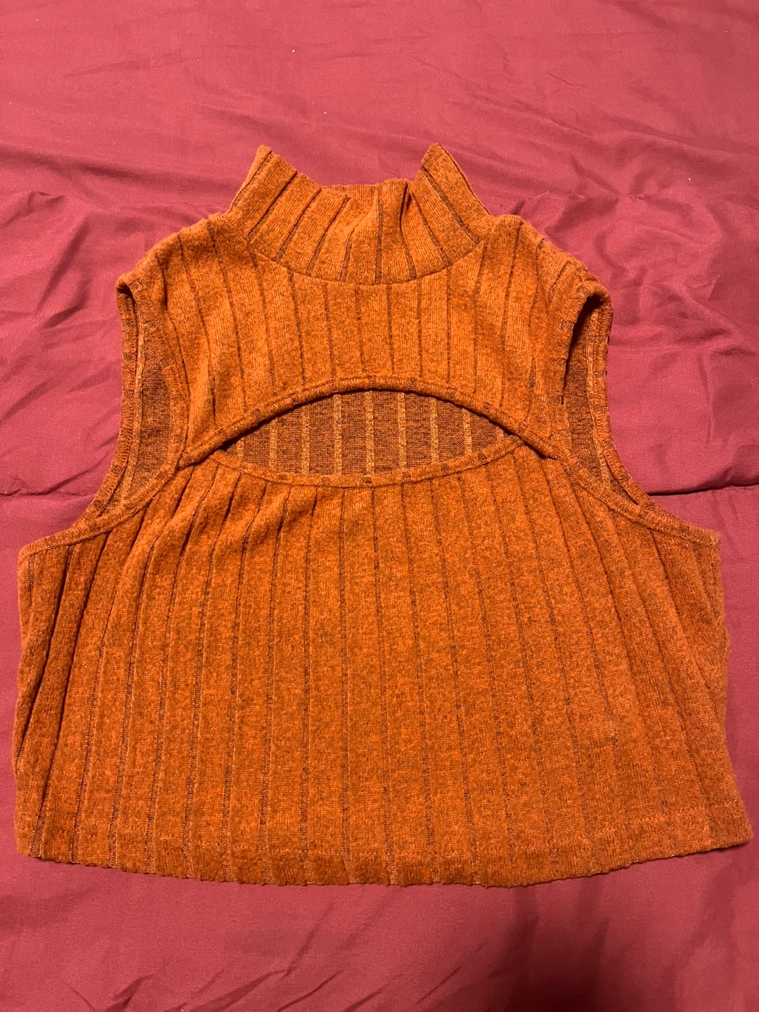 Orange Sleeveless Mock Neck Cutout Ribbed Top