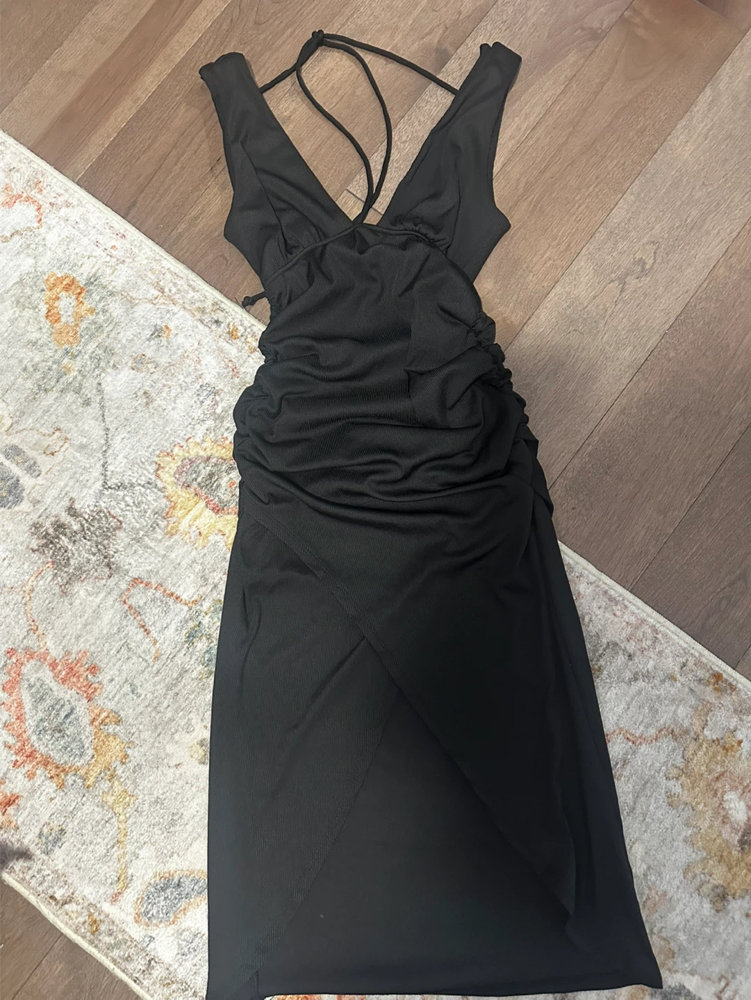 Black Ruched Midi Dress