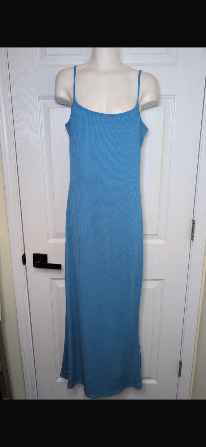 NEW! WNEEDU Blue Sexy Ribbed Spaghetti Strap Bodycon Maxi Dress - photo 5