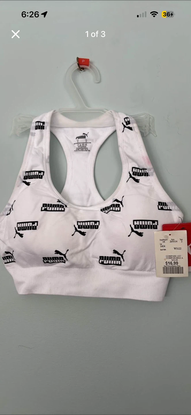 Puma White All-Over Logo Sports Bra Size S