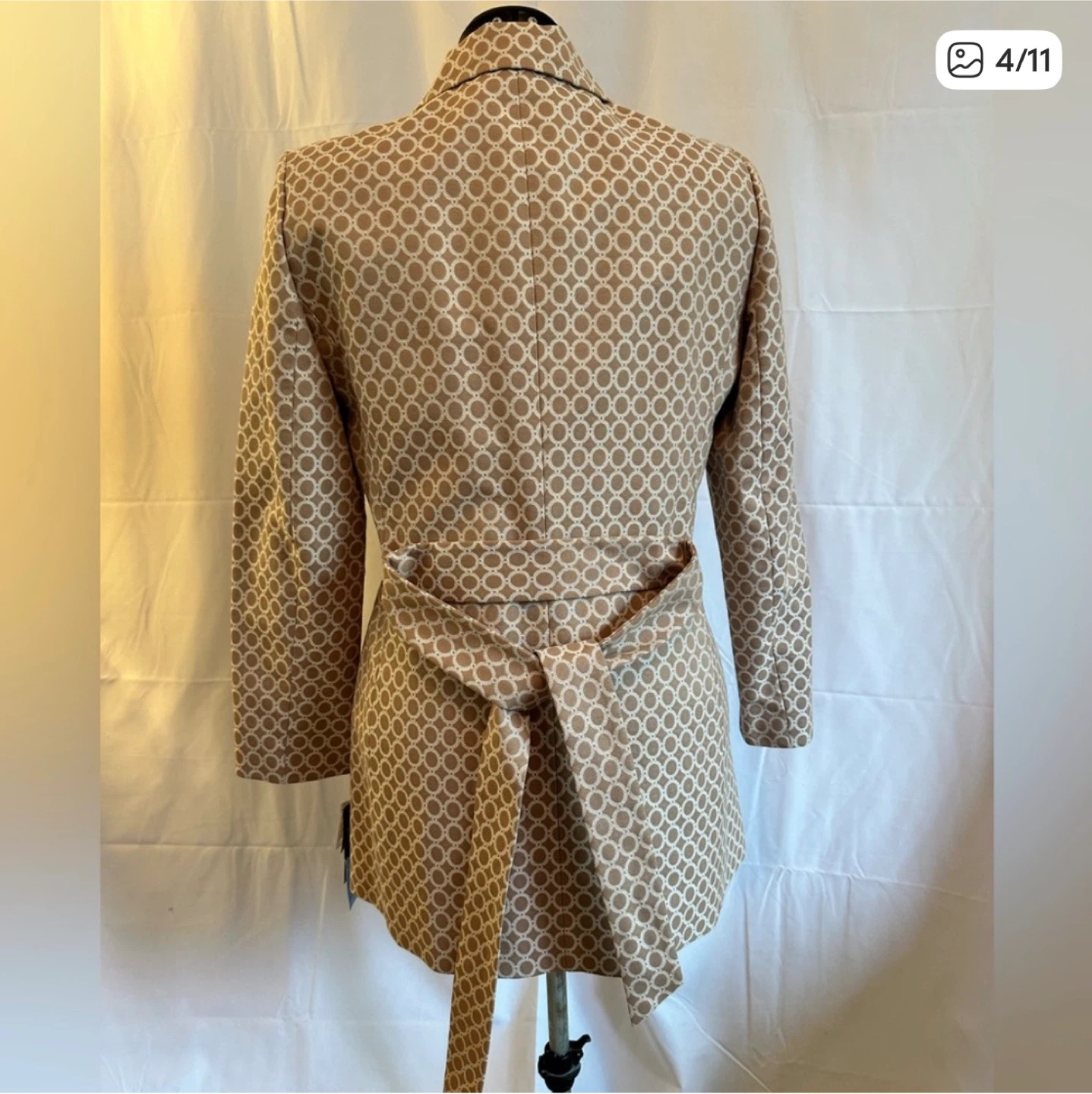 Le Suit Women's Taupe & Ivory Patterned Belted Coat - Size 16