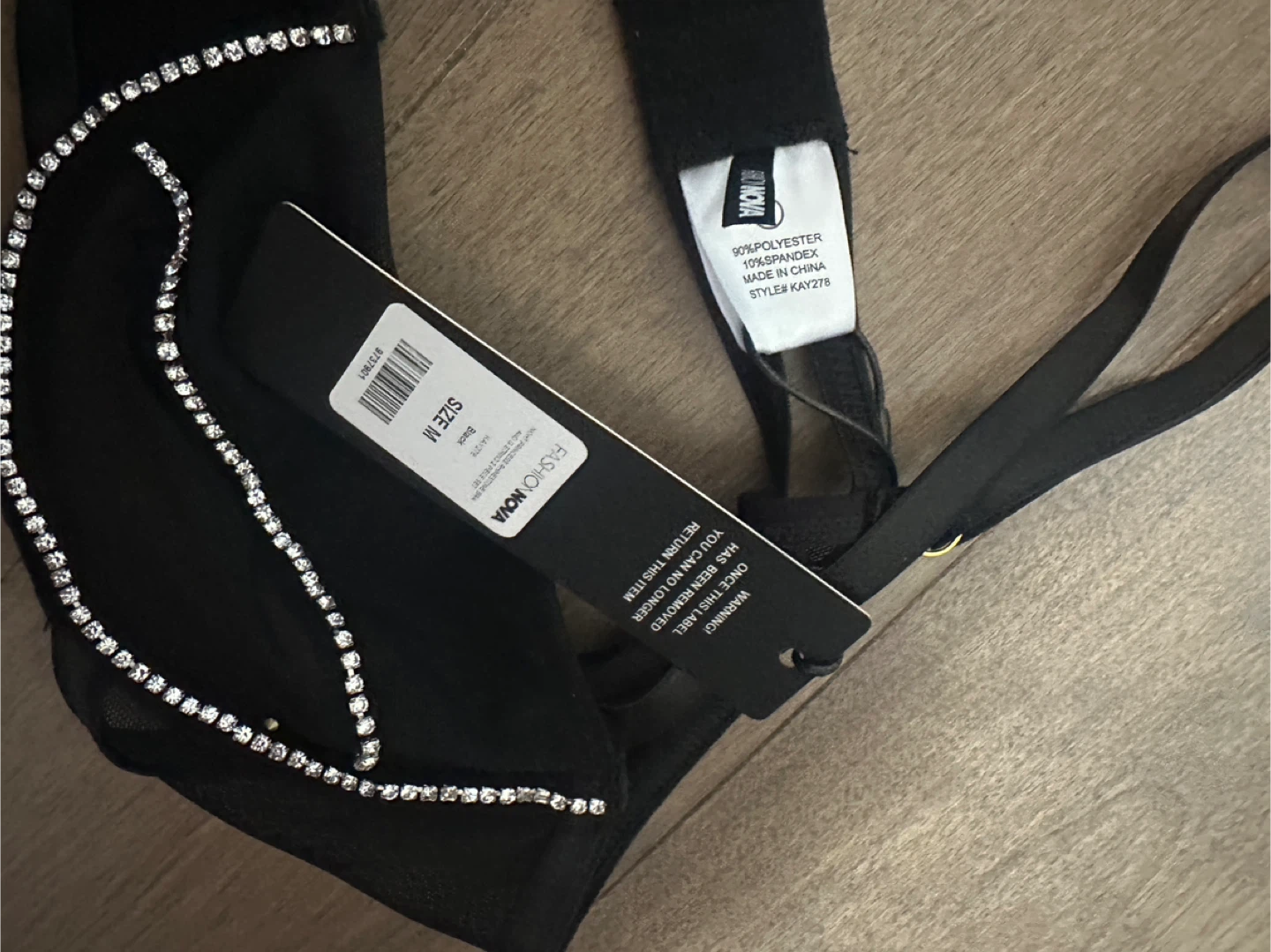 New Fashion Nova Black Bra with Rhinestone Detail - Size M - photo 2
