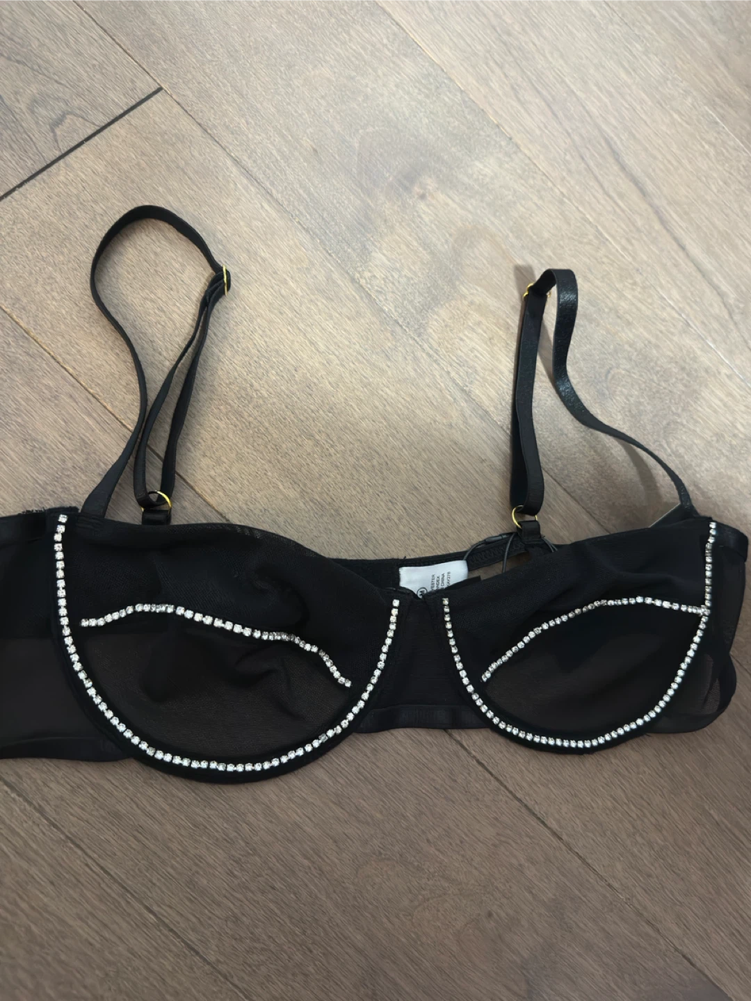 New Fashion Nova Black Bra with Rhinestone Detail - Size M