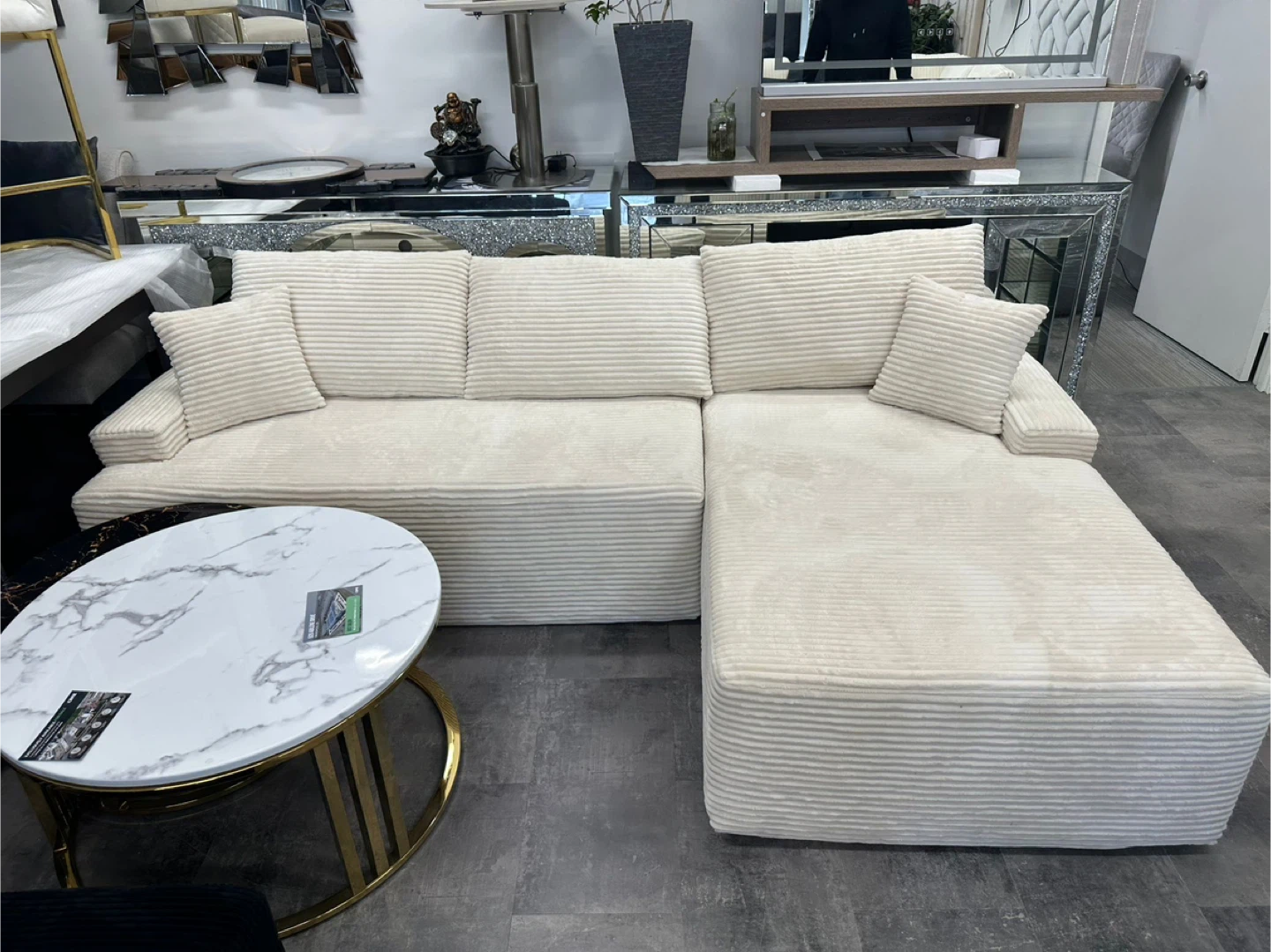 Cream Corduroy Sectional Sofa with Chaise - photo 3