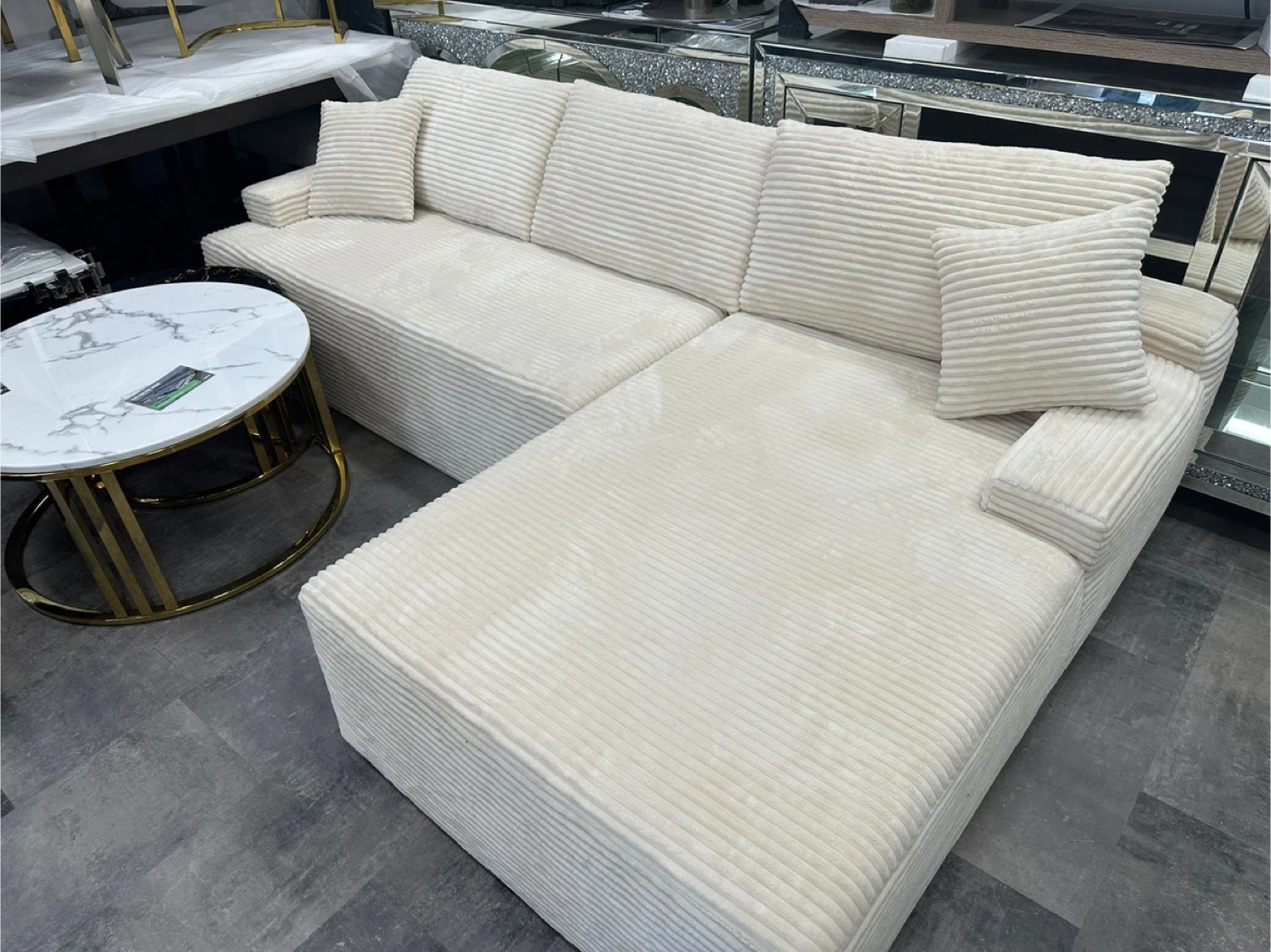 Cream Corduroy Sectional Sofa with Chaise - photo 2