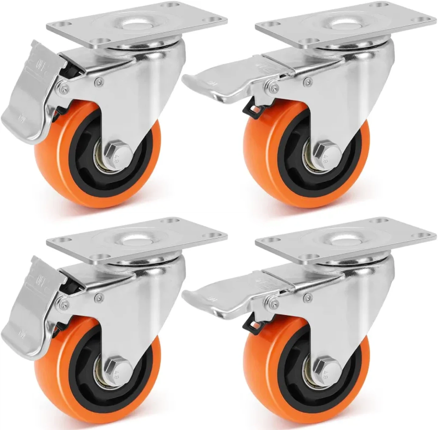Set of 4 Heavy Duty Swivel Caster Wheels with Brakes