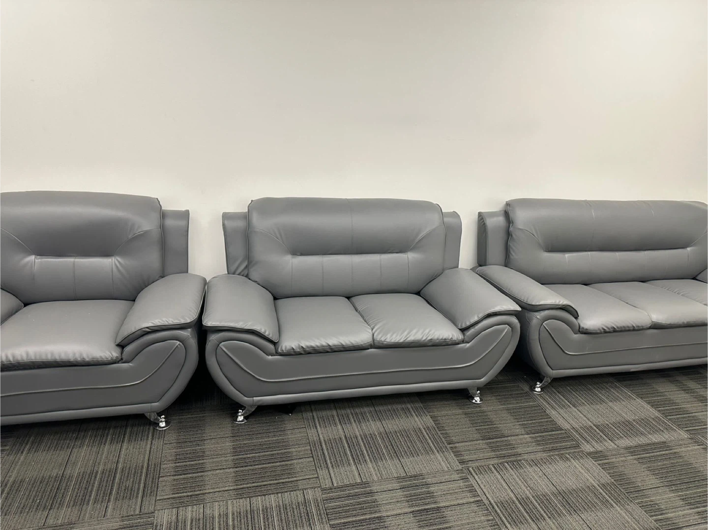 Grey Leather Sofa Set - photo 2