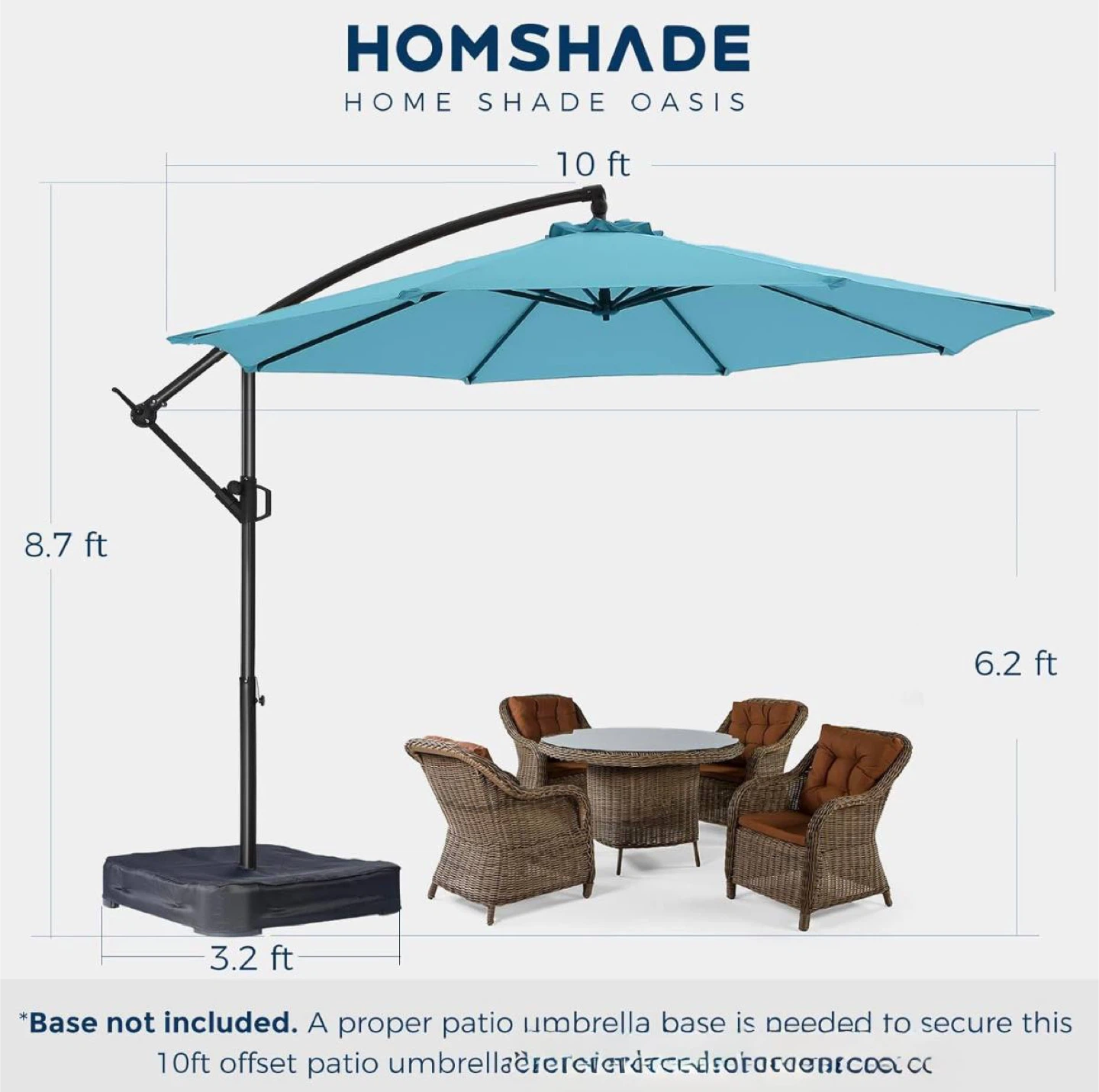 HomShade 10-ft Patio Offset Umbrella – Teal, Like New - photo 4