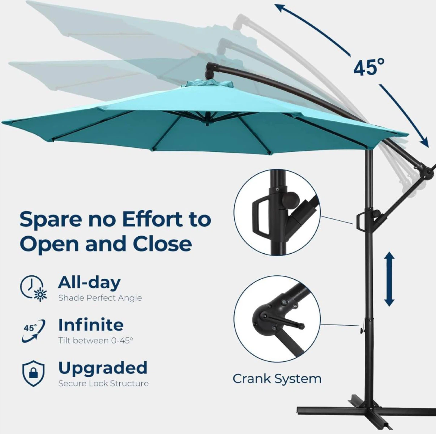 HomShade 10-ft Patio Offset Umbrella – Teal, Like New - photo 3