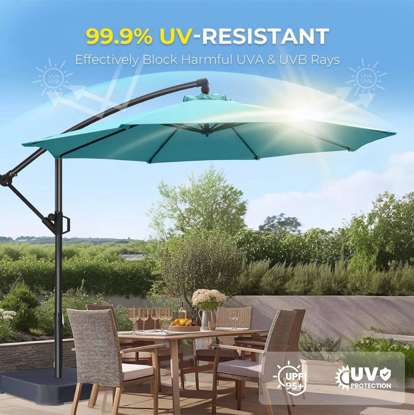 HomShade 10-ft Patio Offset Umbrella – Teal, Like New - photo 2
