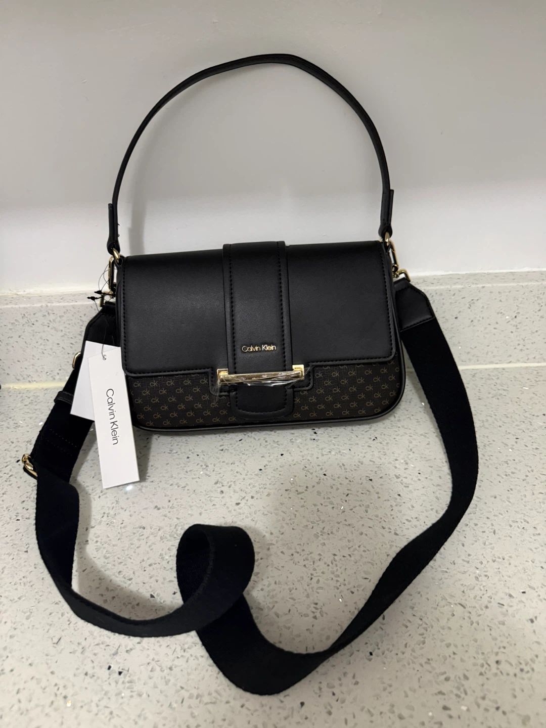 Calvin Klein Black Shoulder Bag with CK Monogram