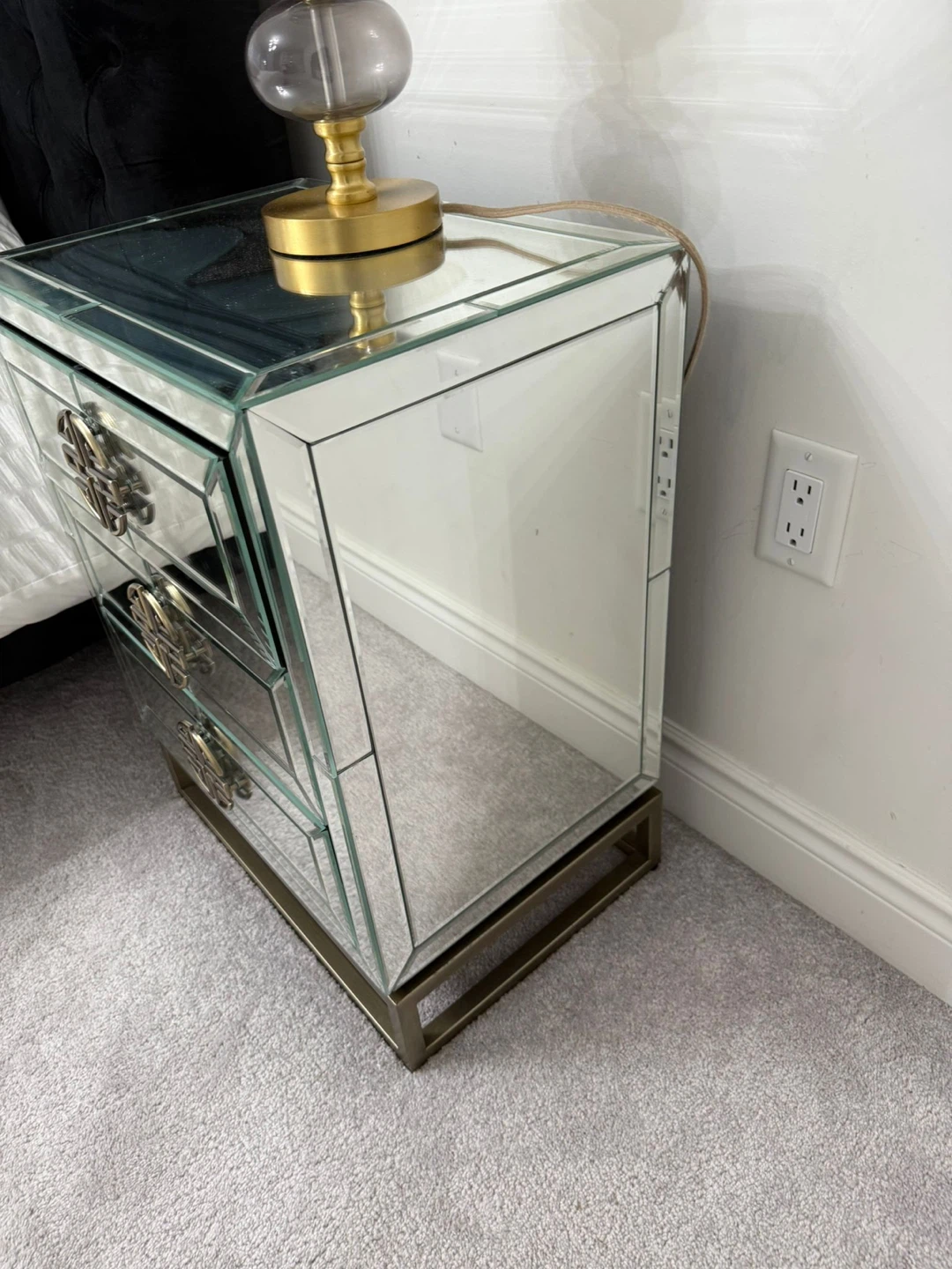 Mirrored 3-Drawer Nightstand with Gold Hardware - photo 2