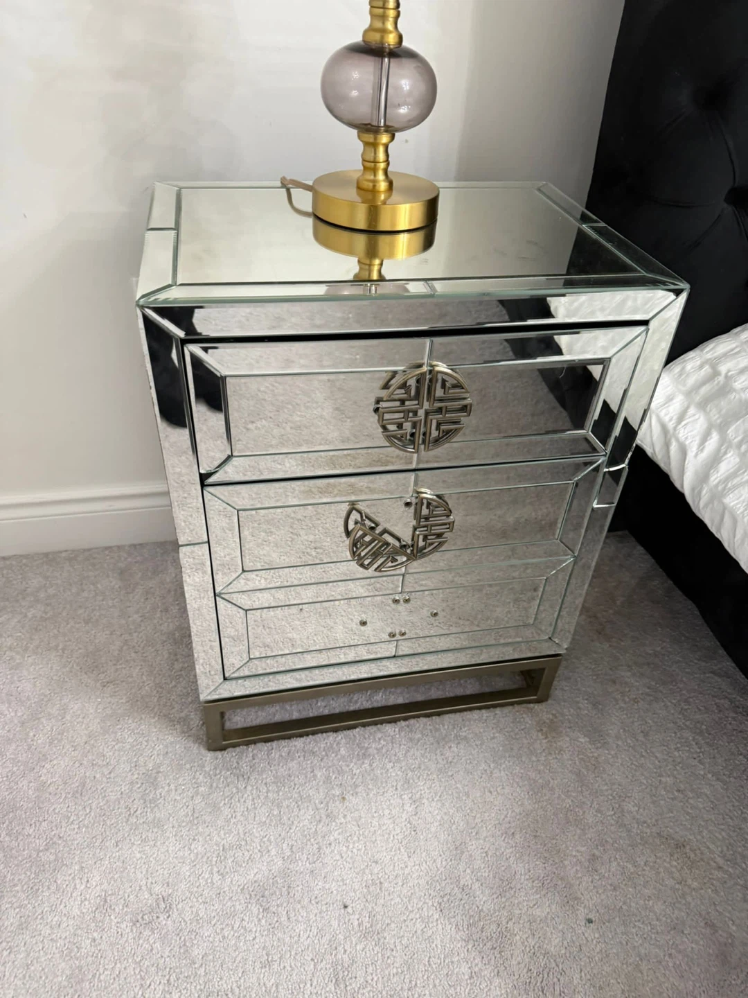 Mirrored 3-Drawer Nightstand with Gold Hardware - photo 4