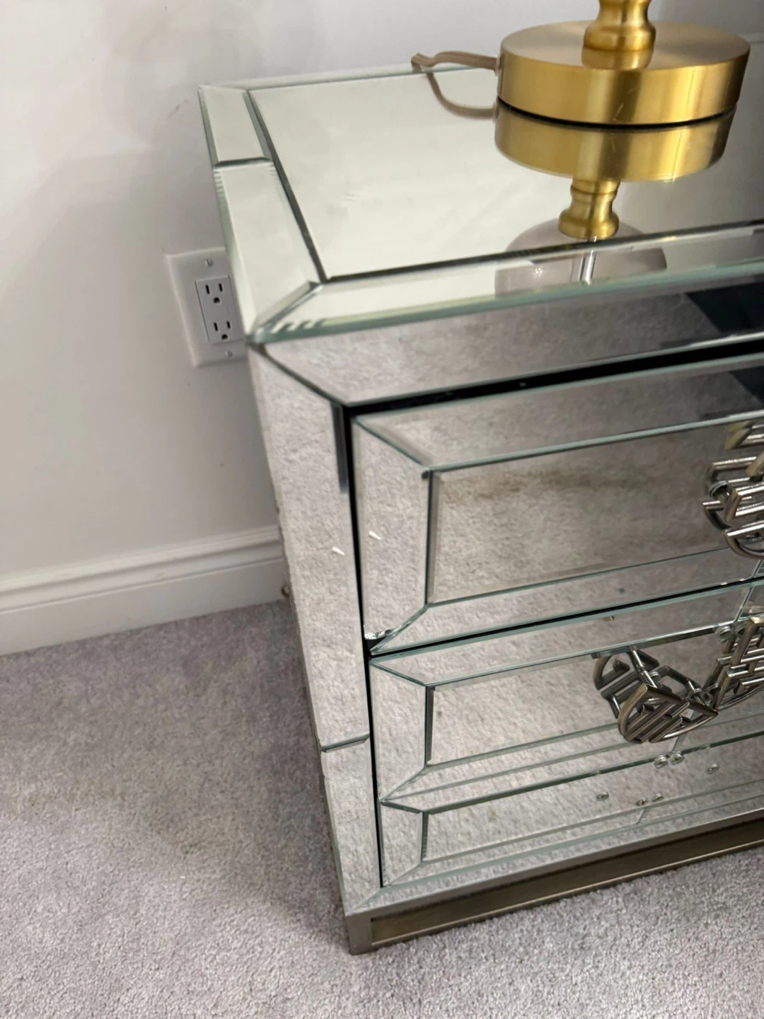 Mirrored 3-Drawer Nightstand with Gold Hardware - photo 3