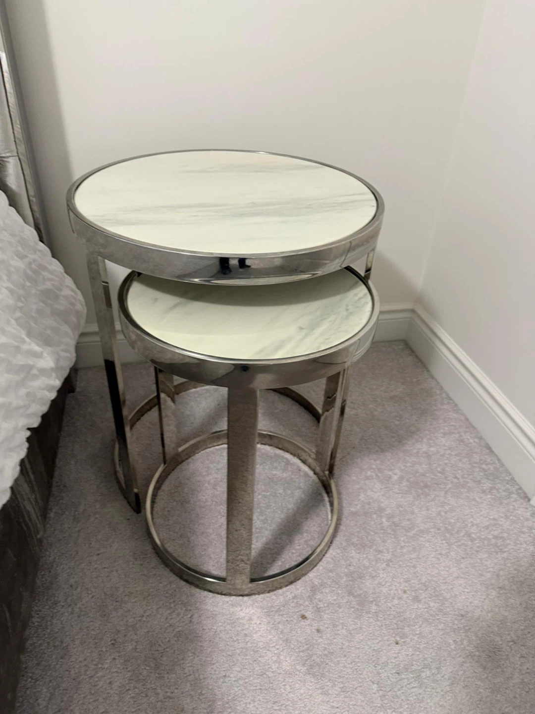 Nest of 4 Round Side Tables - Faux Marble & Chrome