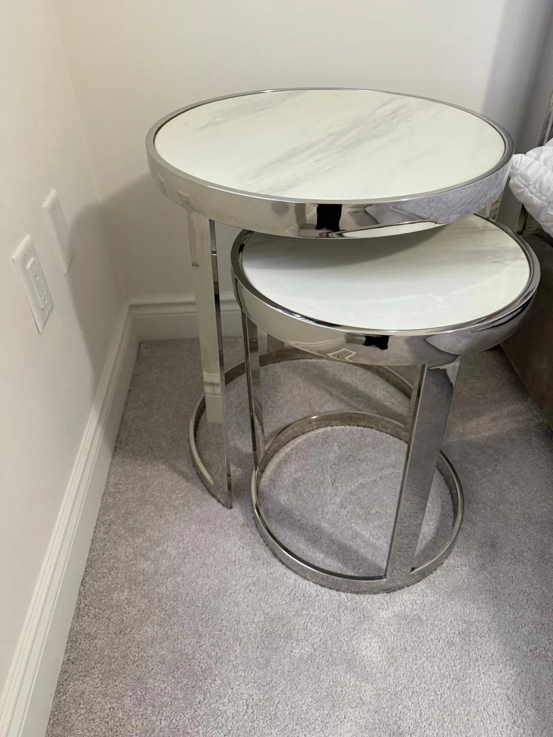 Nest of 4 Round Side Tables - Faux Marble & Chrome - photo 2