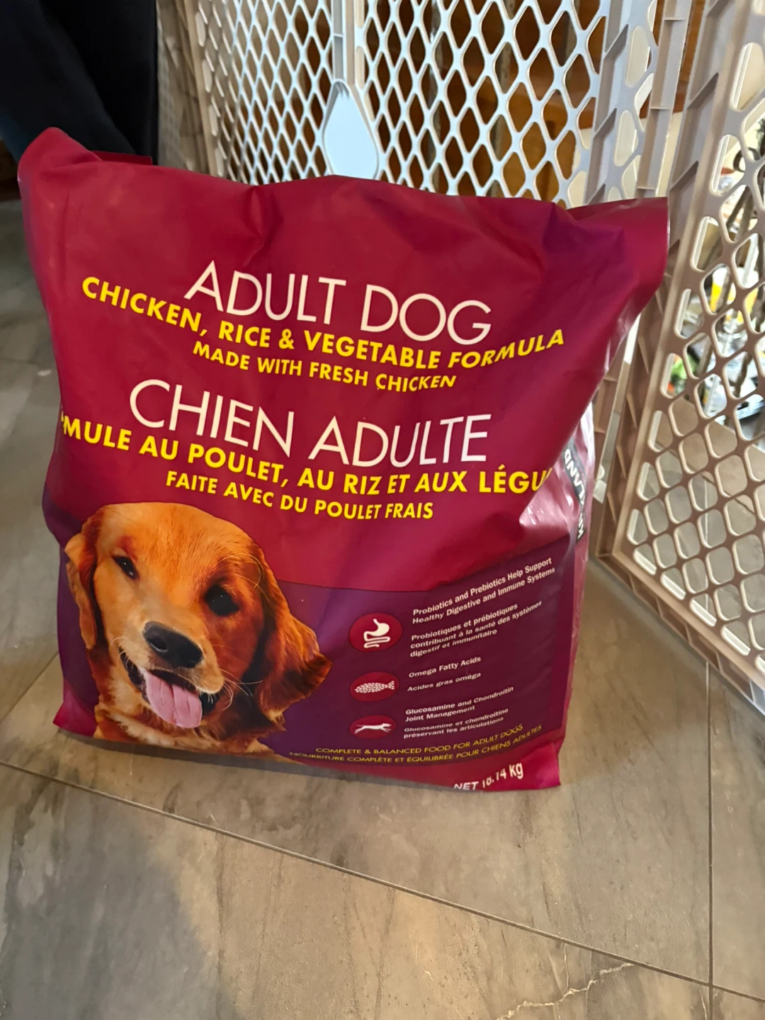 Opened bag of Kirkland Signature Adult Dog food