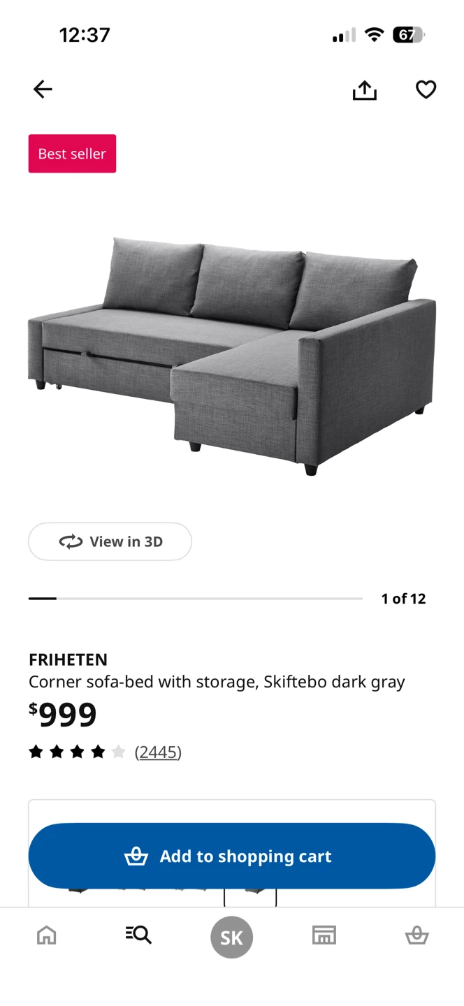 IKEA FRIHETEN Corner Sofa-bed with Storage - Dark Gray