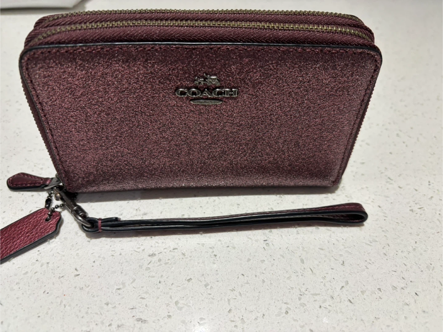 Coach Wristlet Wallet Glitter Burgundy