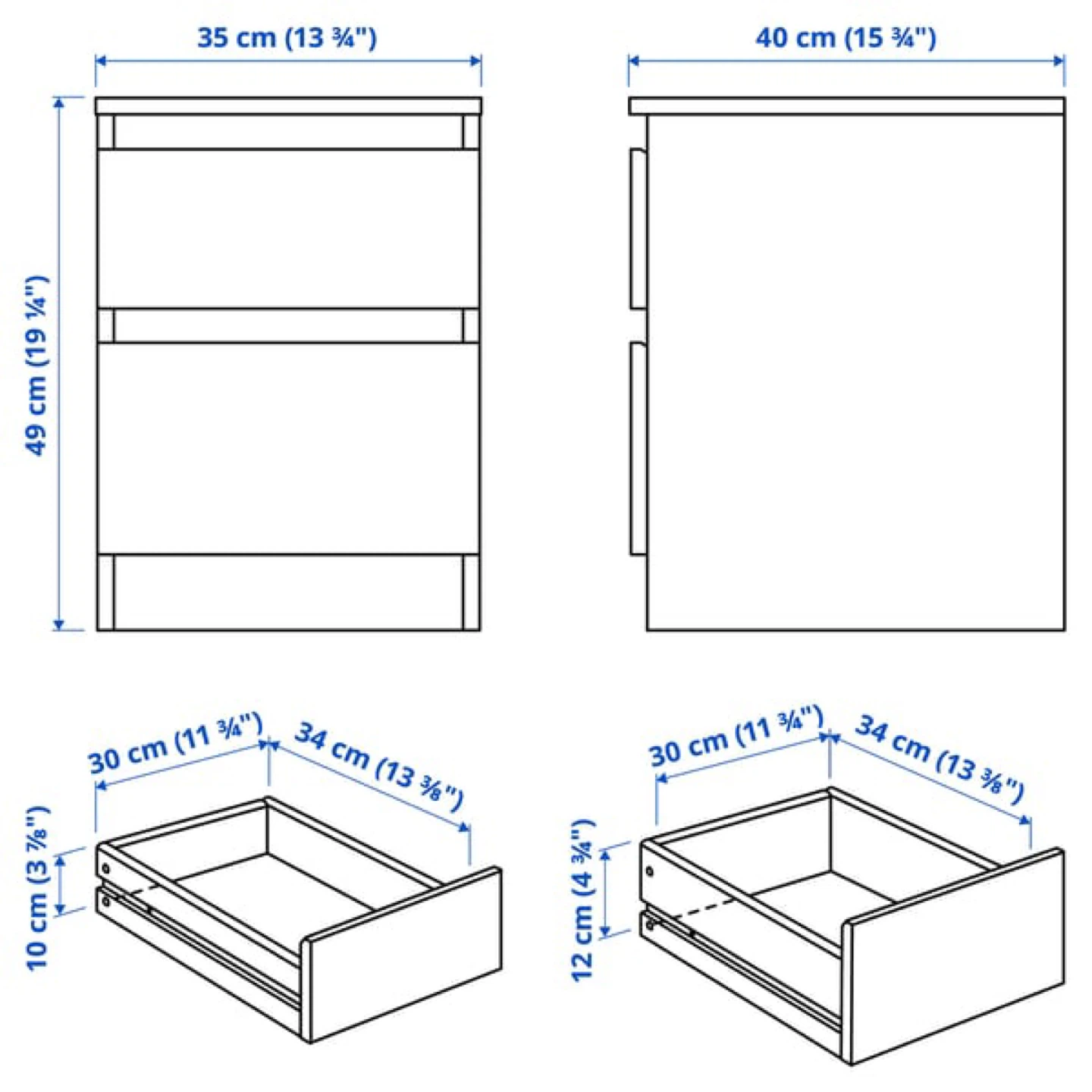 IKEA KULLEN 2-Drawer Nightstand - Black