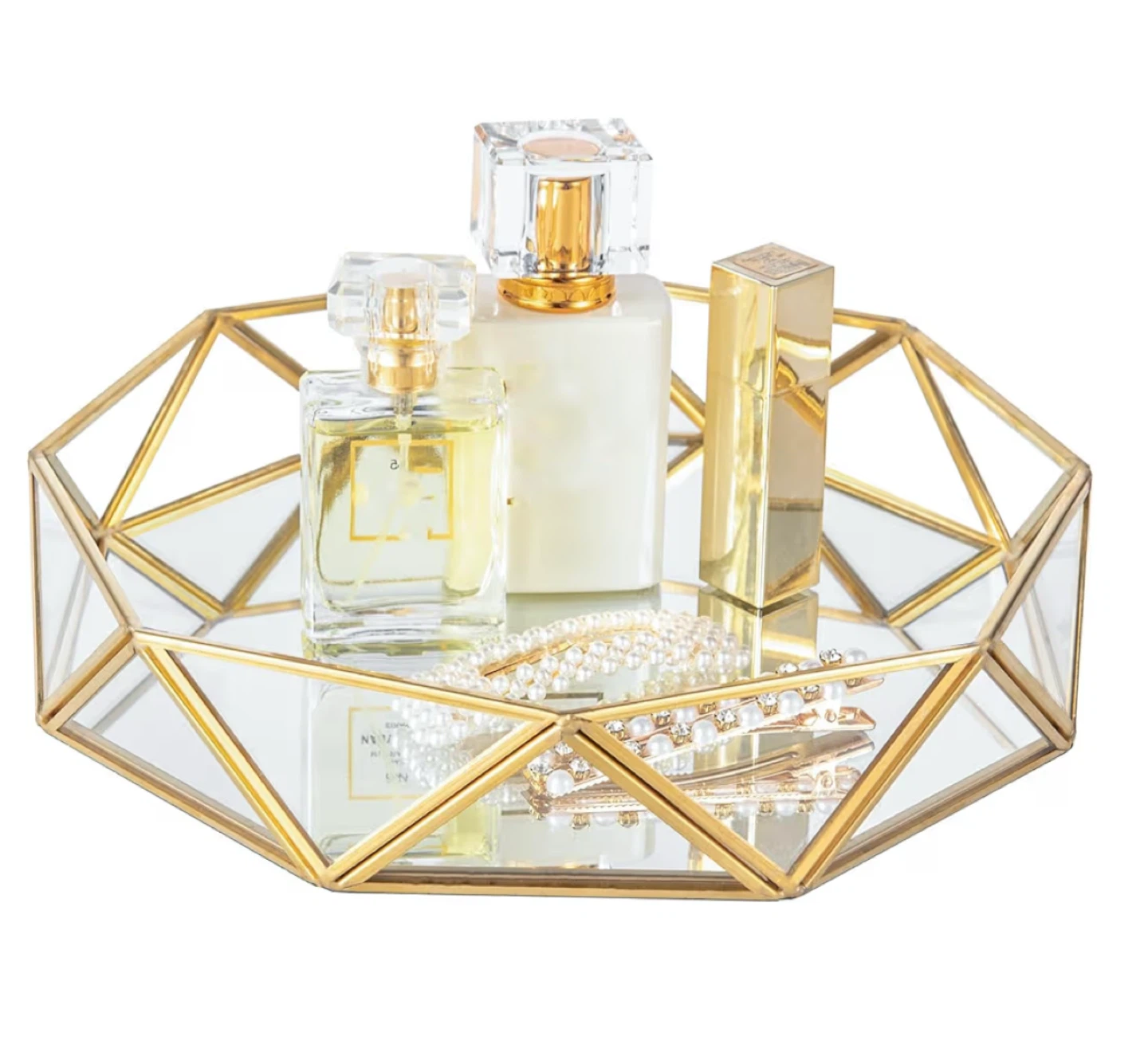 Geometric Mirrored Vanity Tray Organizer