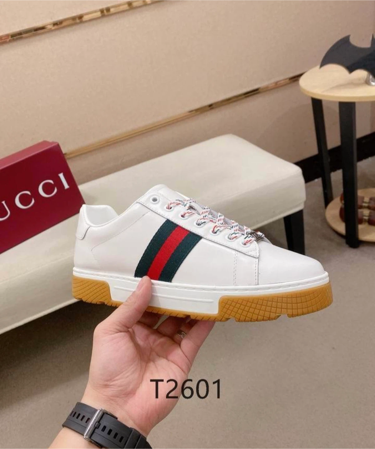 Gucci Ace Sneakers White Leather Green Red Stripe Size 9 - photo 2