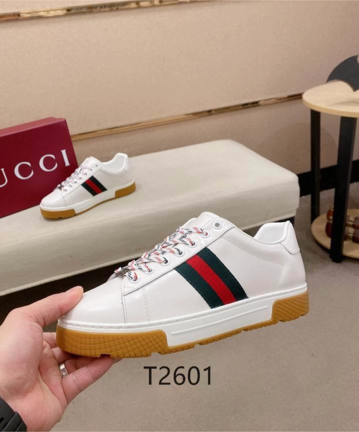Gucci Ace Sneakers White Leather Green Red Stripe Size 9 - photo 3