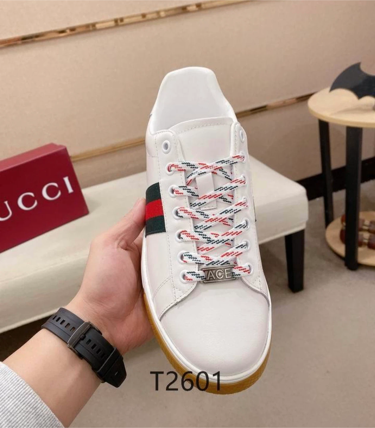 Gucci Ace Sneakers White Leather Green Red Stripe Size 9 - photo 4