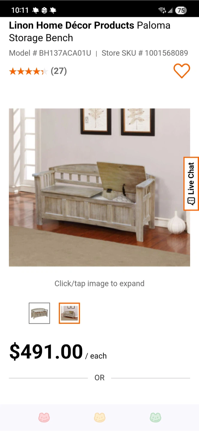Linon Home Décor Products Storage Bench