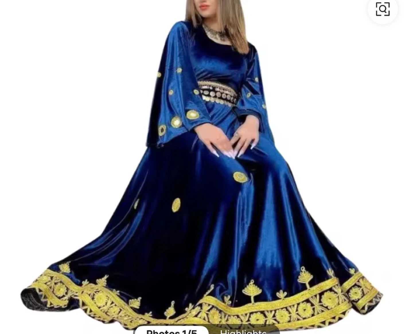 Royal Blue Velvet Dress with Gold Embroidery - photo 3