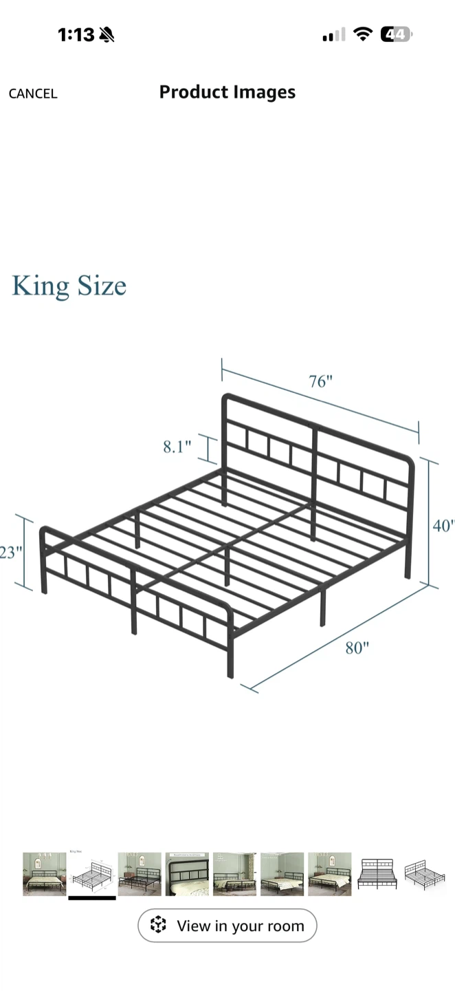 Black Metal King Size Bed Frame - photo 2